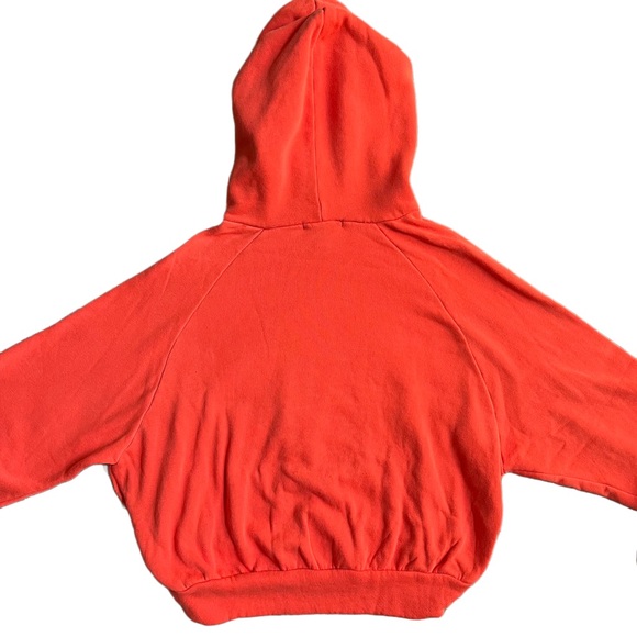 FOREVER 21 RED REWORKED CROPPED FLEECE RAGLAN PULLOVER HOODIE SIZE SMALL - Picture 7 of 9